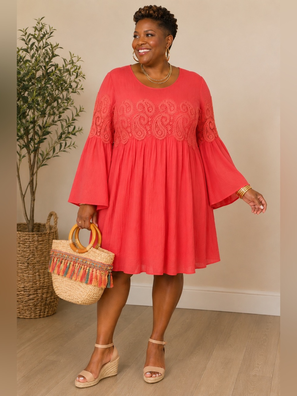 Indigo Rose Coral gauze dress